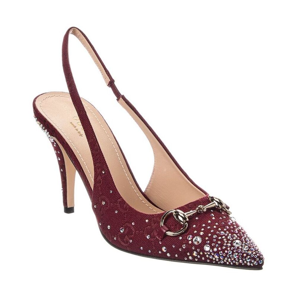 Gucci Horsebit Gg Canvas Slingback Pump, Red